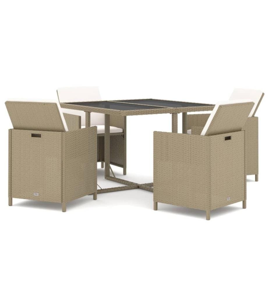 5-tlg. Garten-Essgruppe mit Kissen Poly Rattan Beige