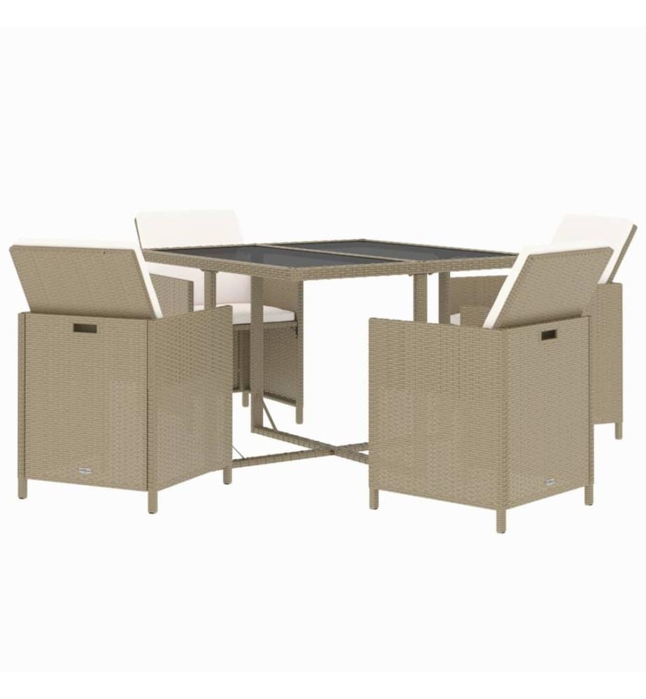 5-tlg. Garten-Essgruppe mit Kissen Poly Rattan Beige