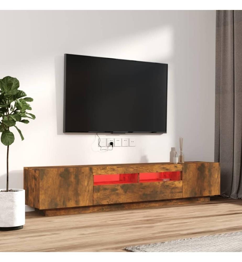 2-tlg. TV-Schrank-Set LED-Leuchten Räuchereiche Holzwerkstoff