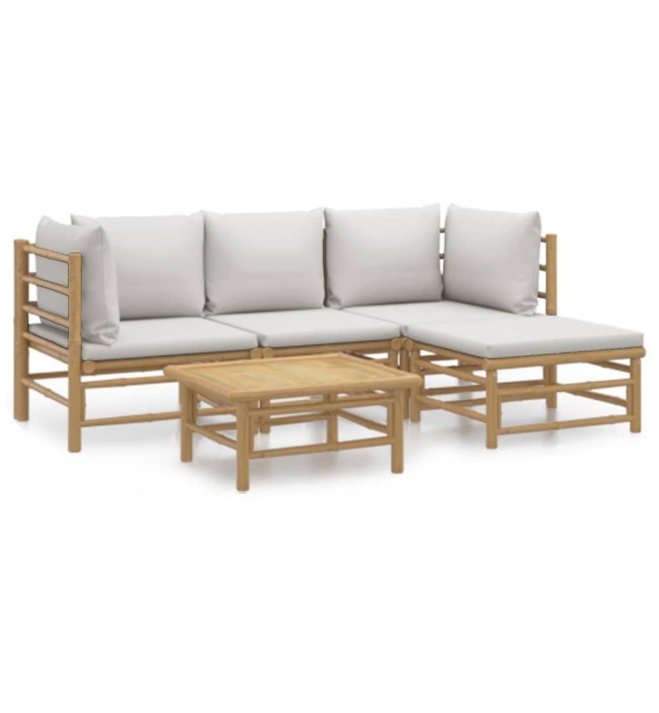 5-tlg. Garten-Lounge-Set mit Hellgrauen Kissen Bambus