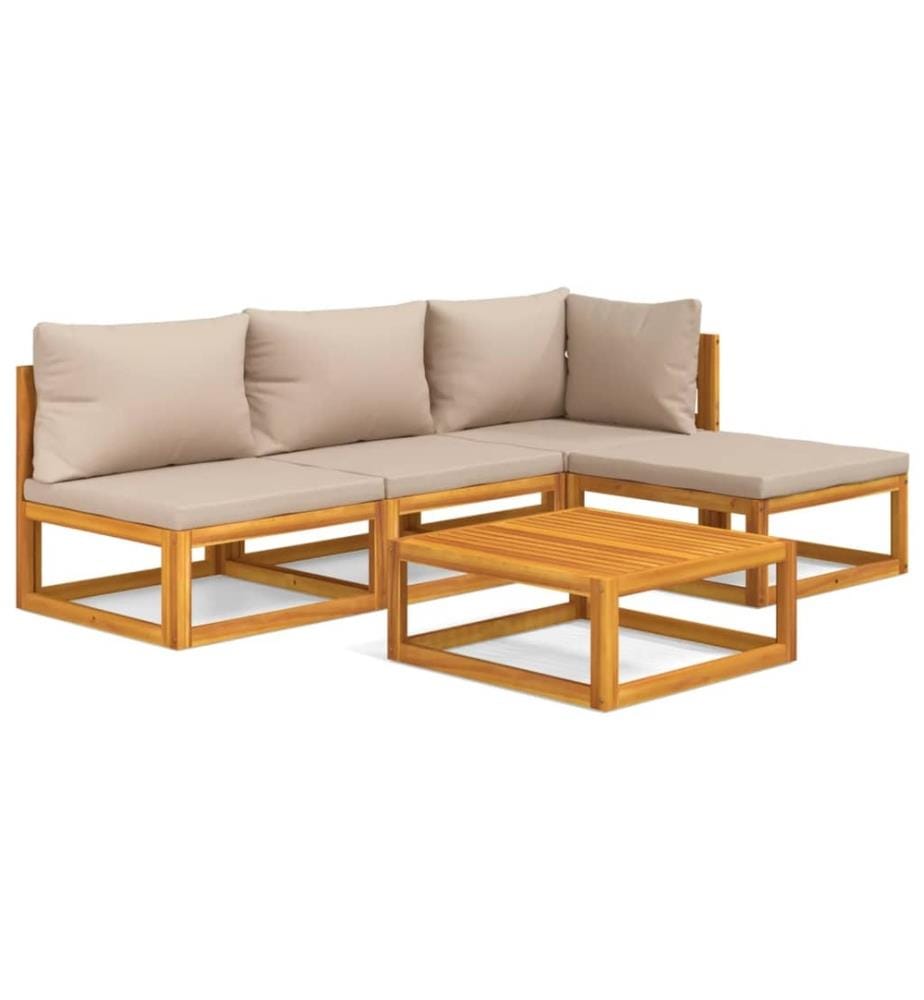 5-tlg. Garten-Lounge-Set mit Taupe Kissen Massivholz