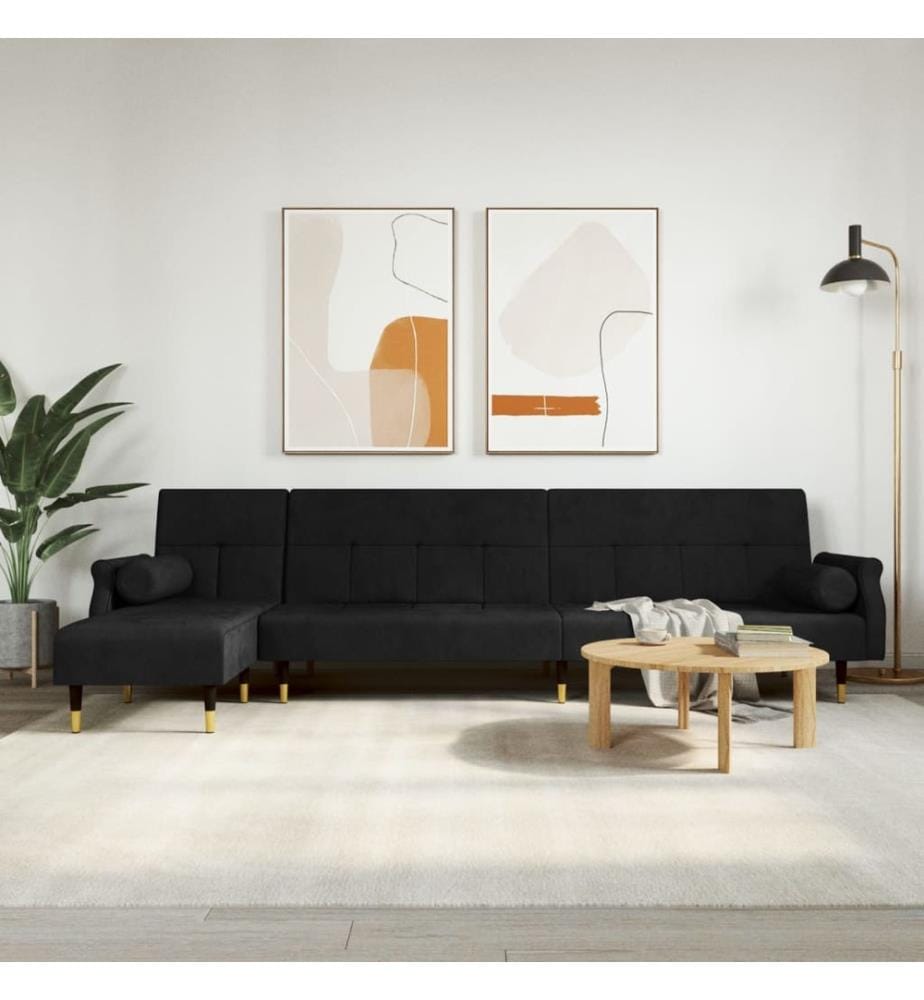 Schlafsofa in L-Form Schwarz 271x140x70 cm Samt