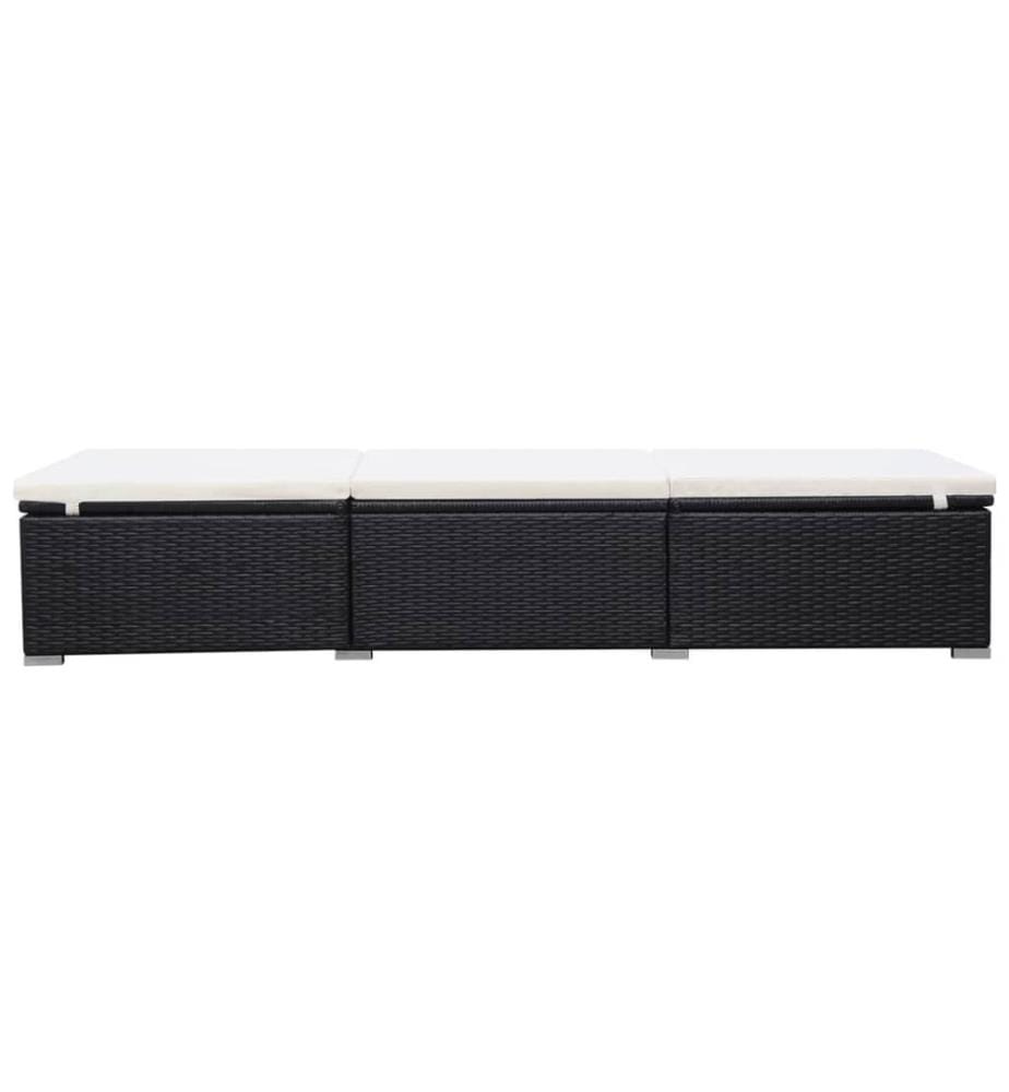 Sonnenliege mit Cremeweisser Auflage Poly Rattan Schwarz