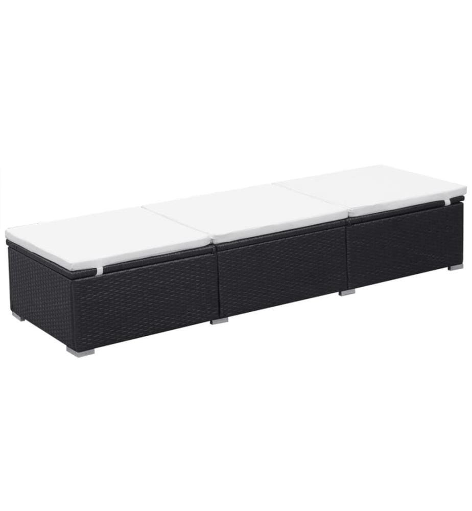 Sonnenliege mit Cremeweisser Auflage Poly Rattan Schwarz