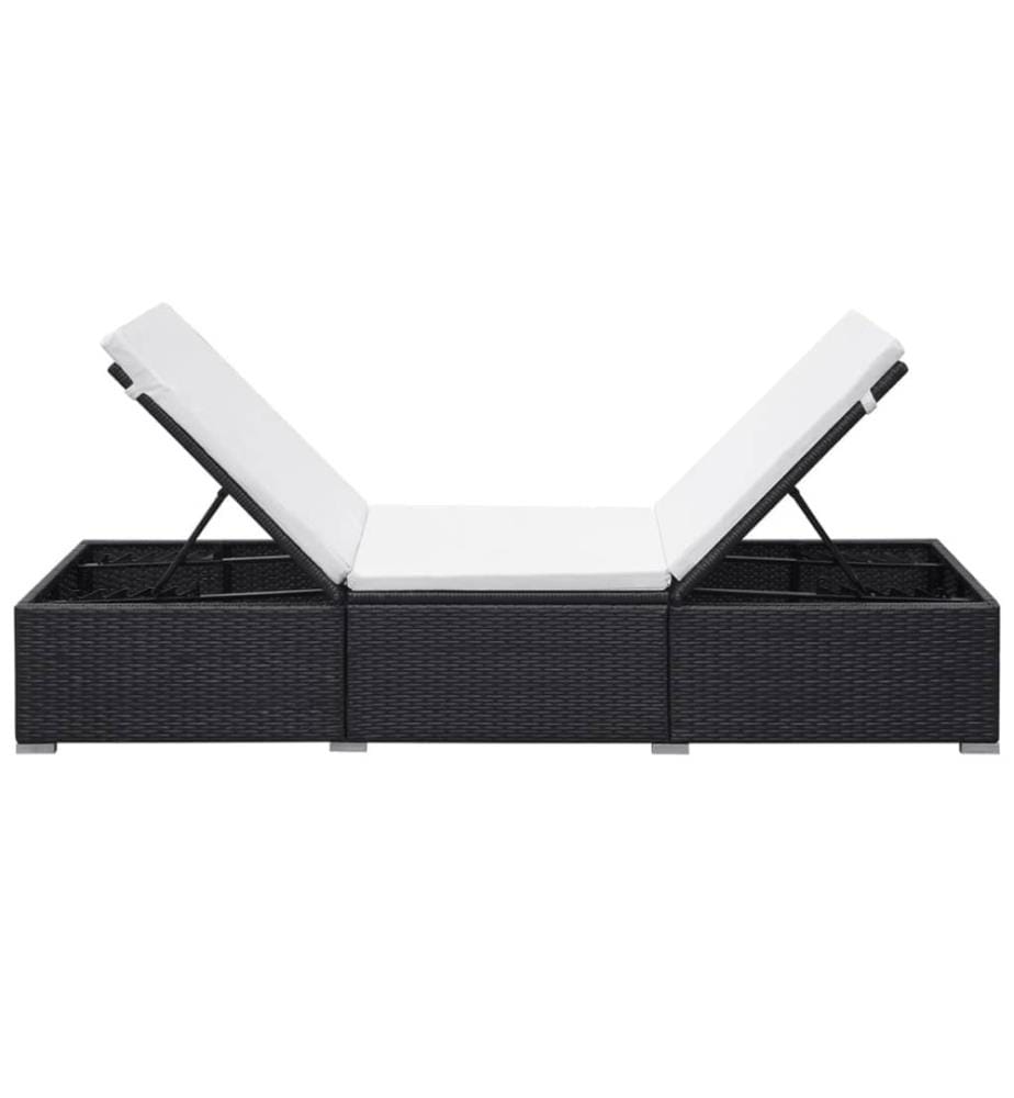 Sonnenliege mit Cremeweisser Auflage Poly Rattan Schwarz