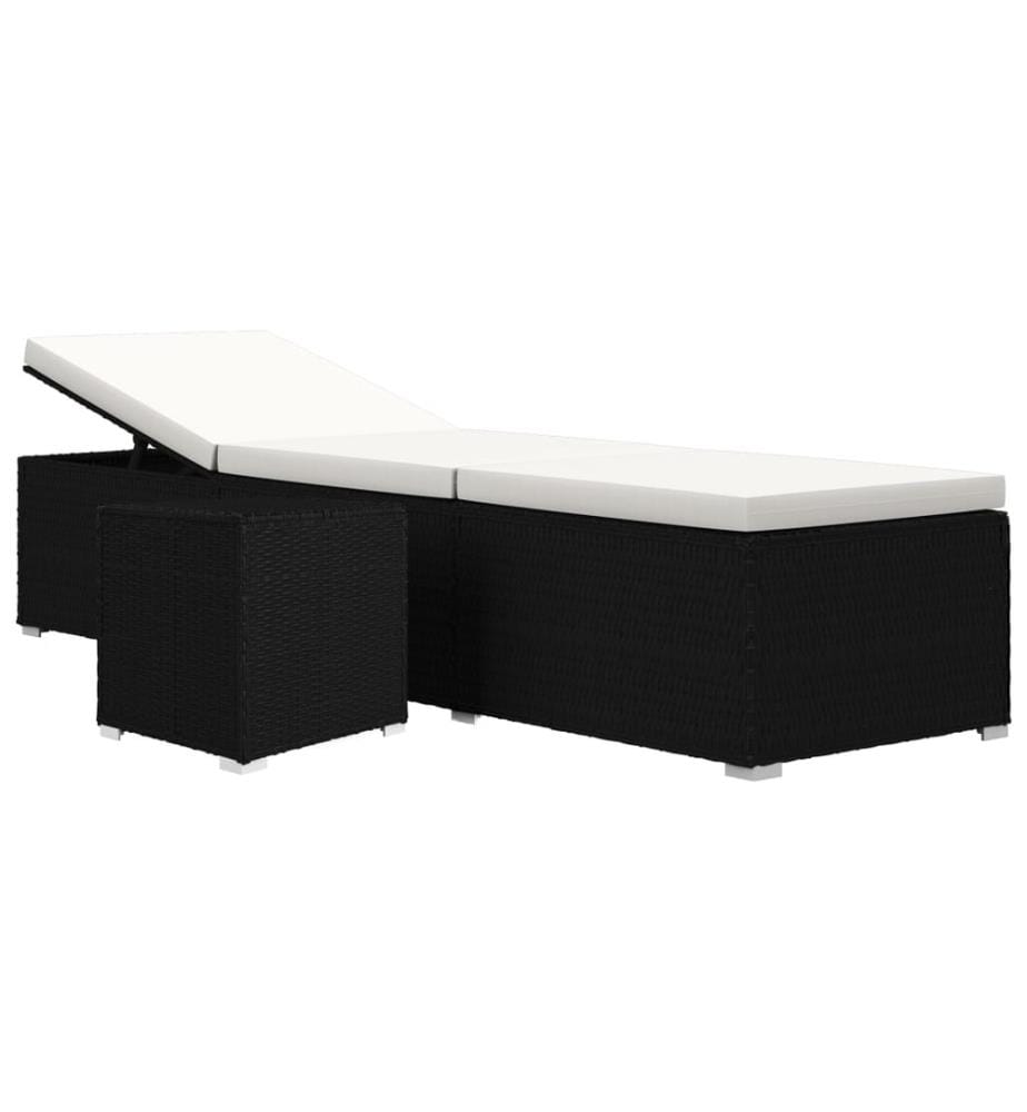 Sonnenliege mit Auflage und Teetisch Poly Rattan Schwarz