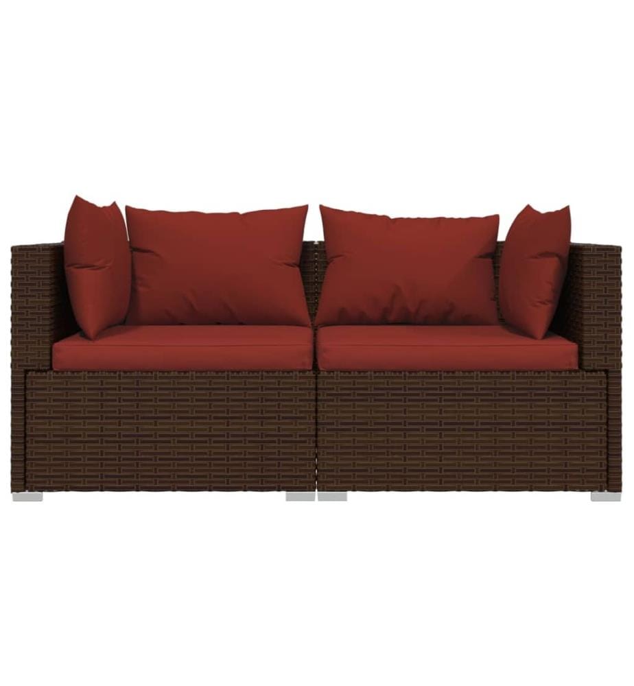 Salon de jardin 3 pcs avec coussins Marron Résine tressée
