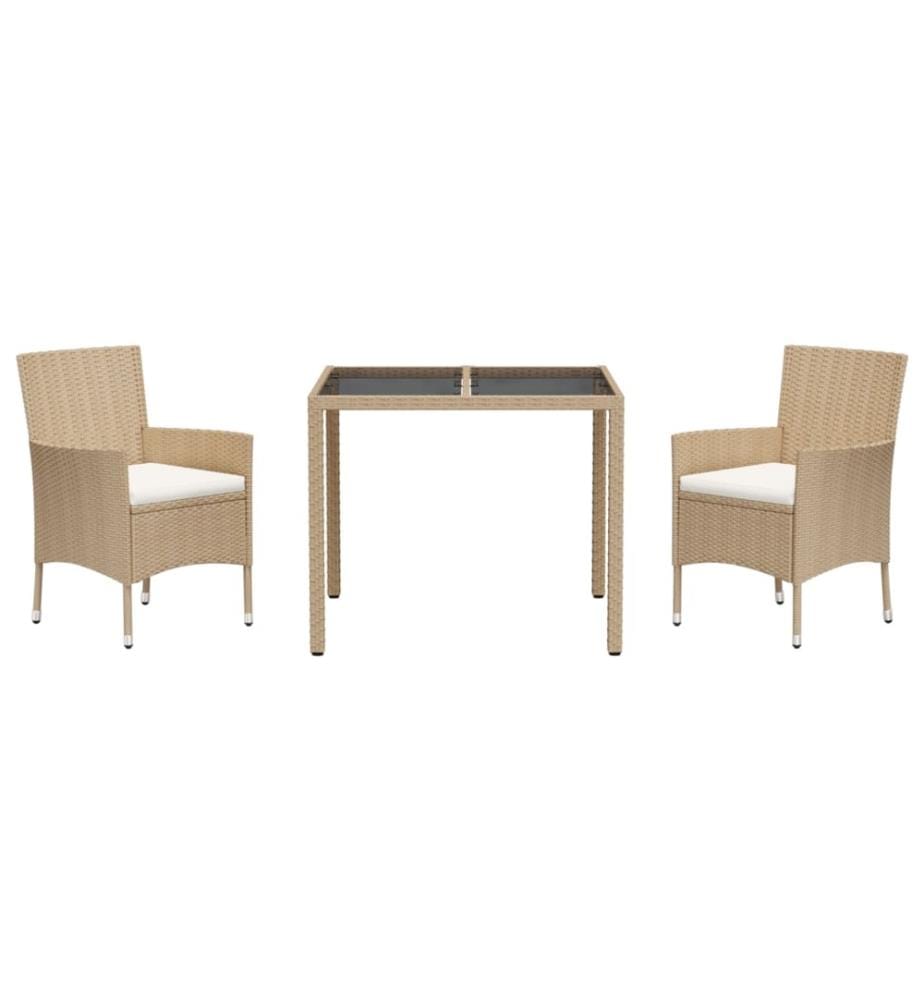Ensemble à manger de jardin et coussins 3 pcs Beige poly rotin