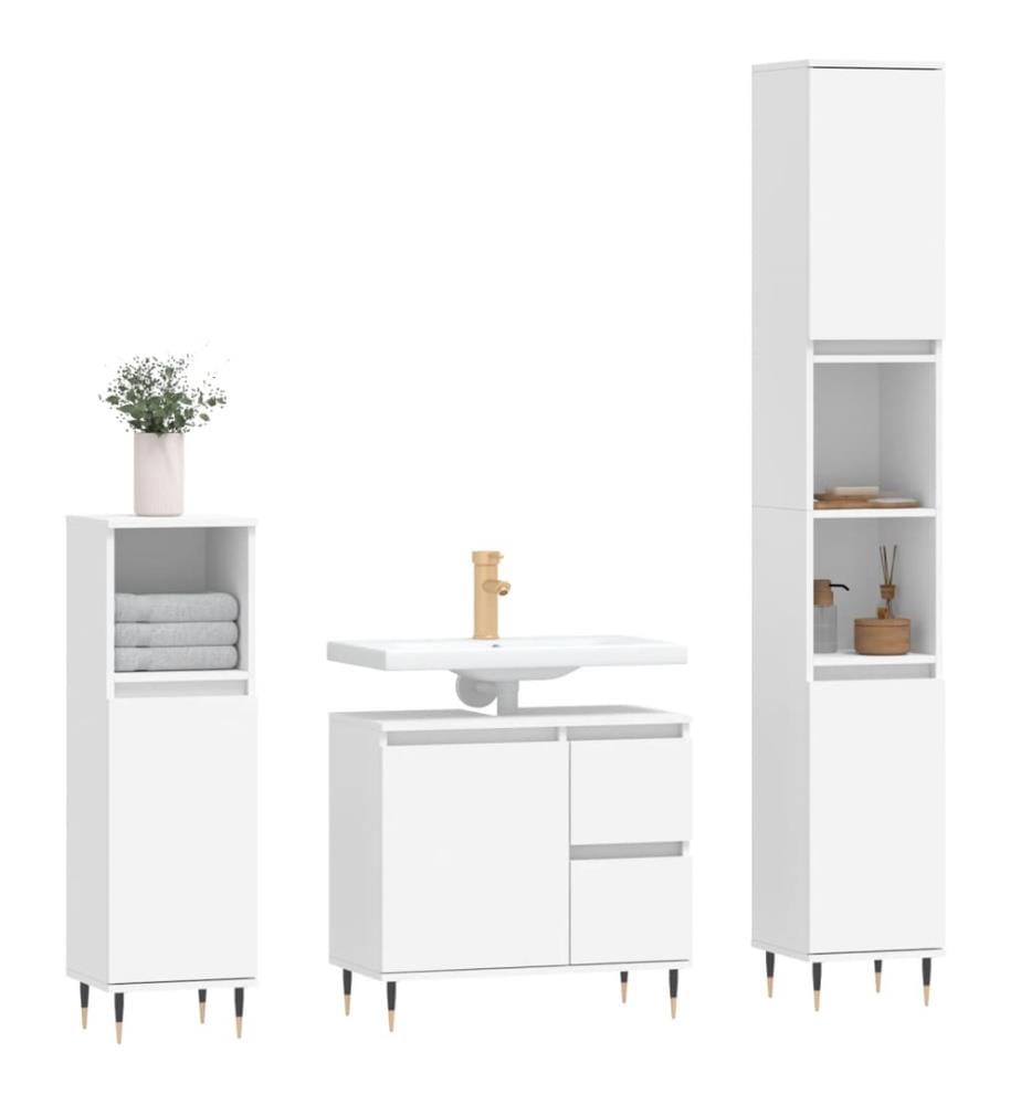 3-tlg. Badmöbel-Set Weiss Holzwerkstoff