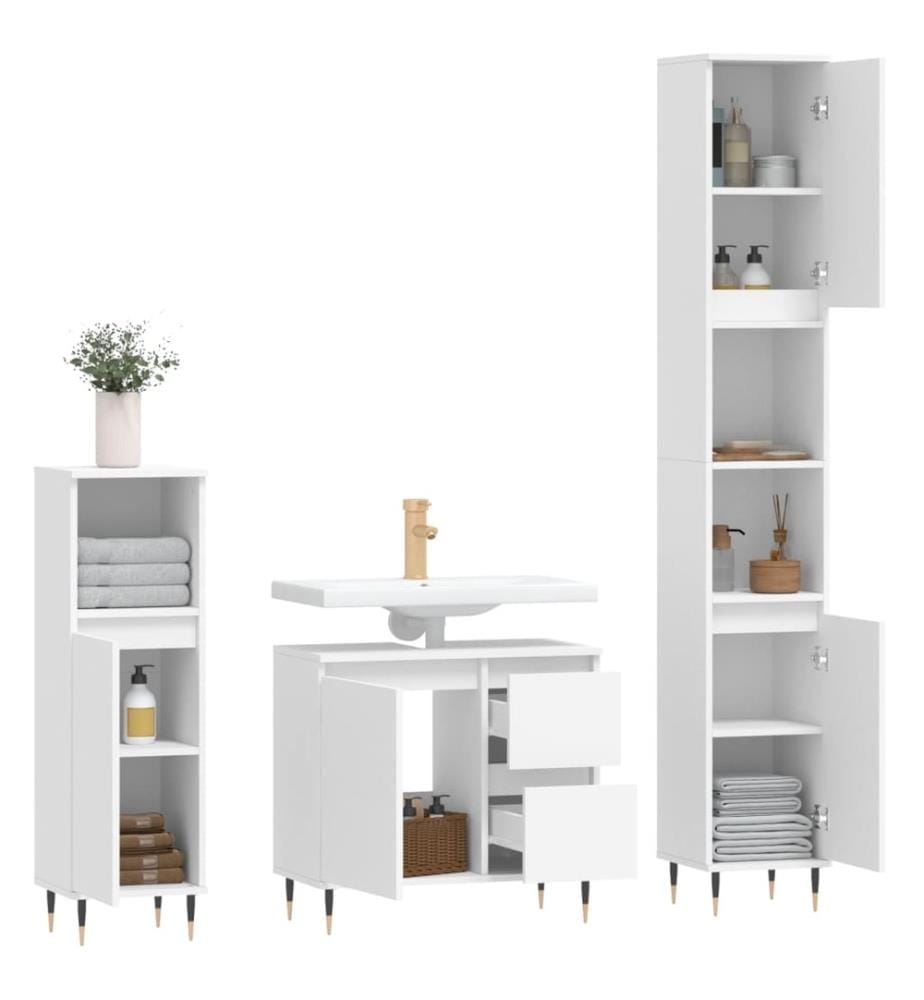 3-tlg. Badmöbel-Set Weiss Holzwerkstoff