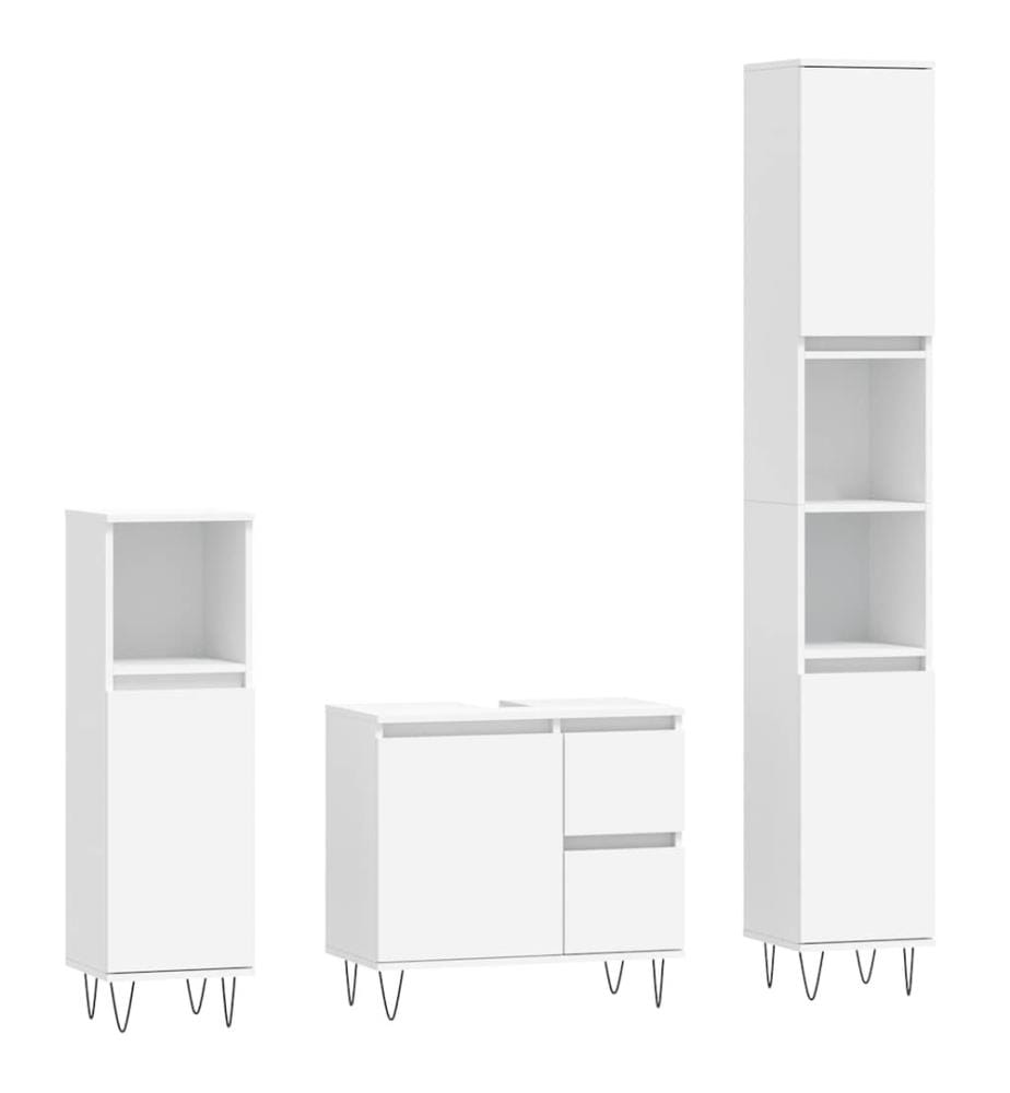 3-tlg. Badmöbel-Set Weiss Holzwerkstoff