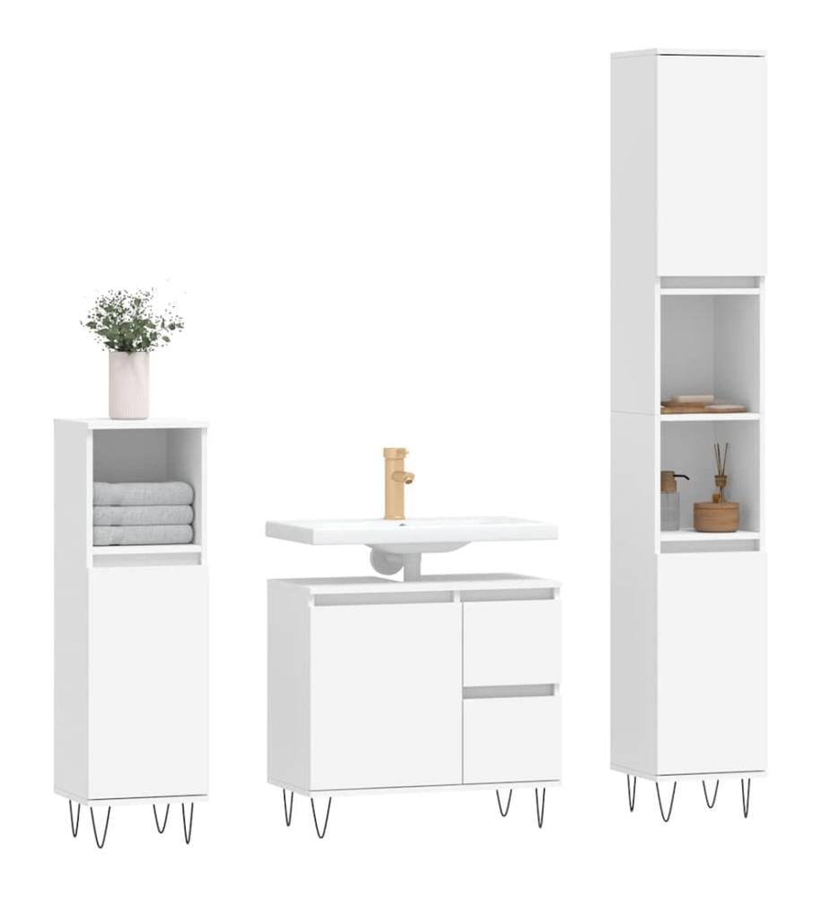 3-tlg. Badmöbel-Set Weiss Holzwerkstoff