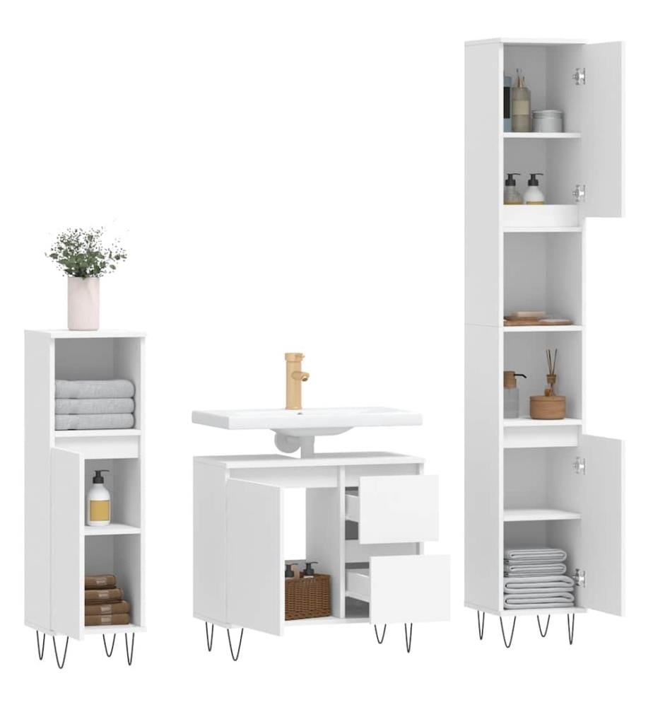 3-tlg. Badmöbel-Set Weiss Holzwerkstoff