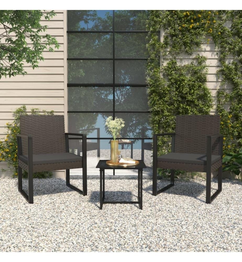 3-tlg. Garten-Lounge-Set mit Kissen Schwarz Poly Rattan