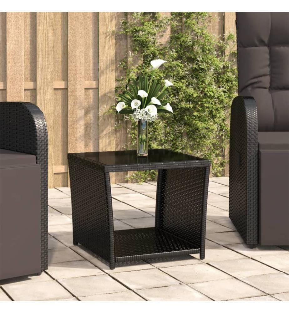 Beistelltisch mit Glasplatte Schwarz Poly Rattan & Hartglas