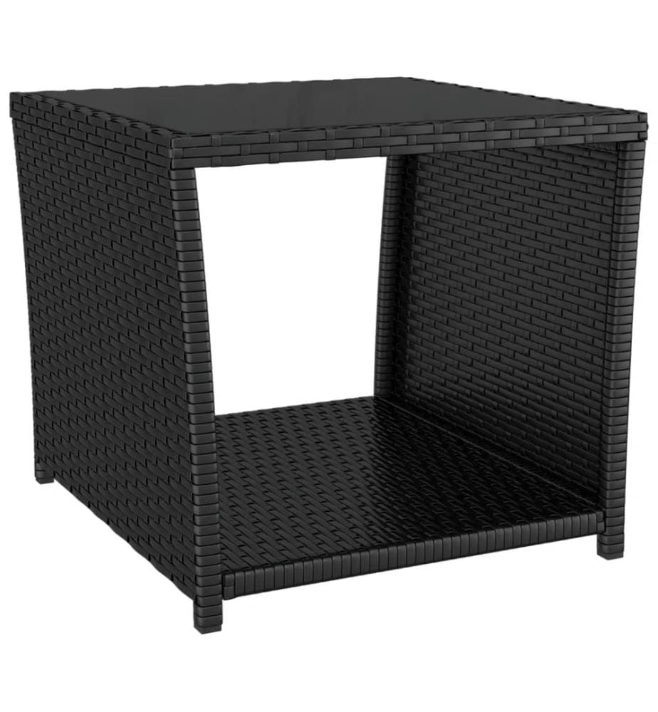 Beistelltisch mit Glasplatte Schwarz Poly Rattan & Hartglas