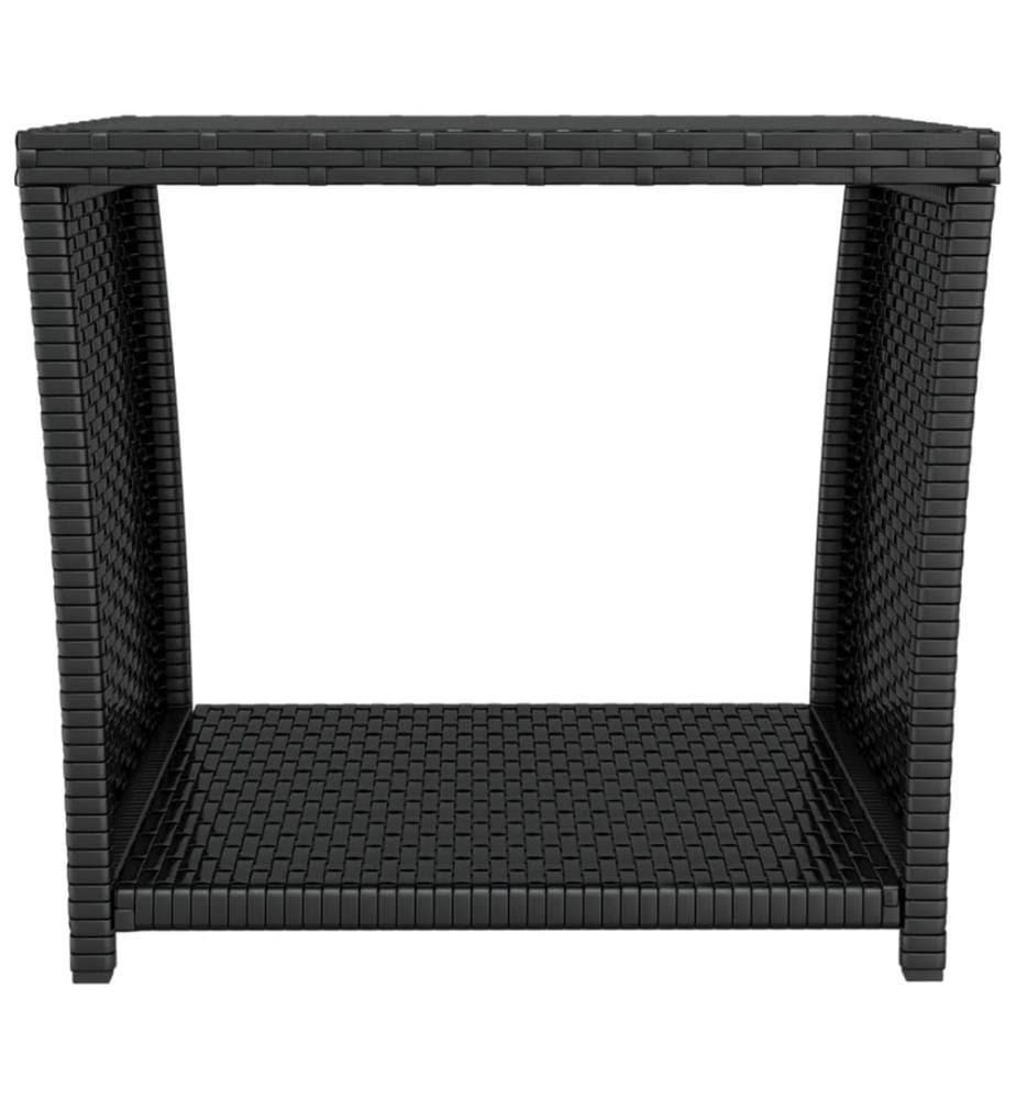 Beistelltisch mit Glasplatte Schwarz Poly Rattan & Hartglas