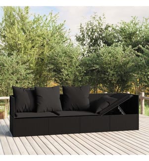 Outdoor-Loungebett mit Kissen Schwarz Poly Rattan