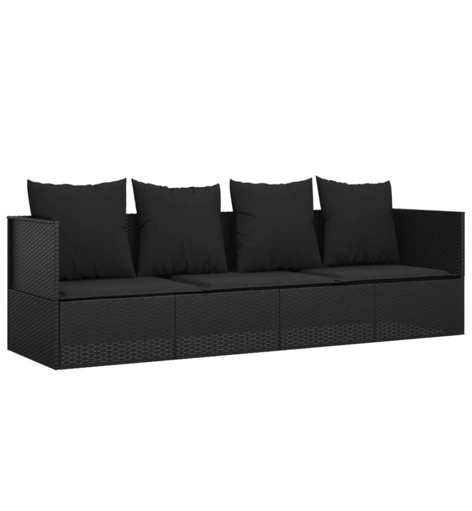 Outdoor-Loungebett mit Kissen Schwarz Poly Rattan