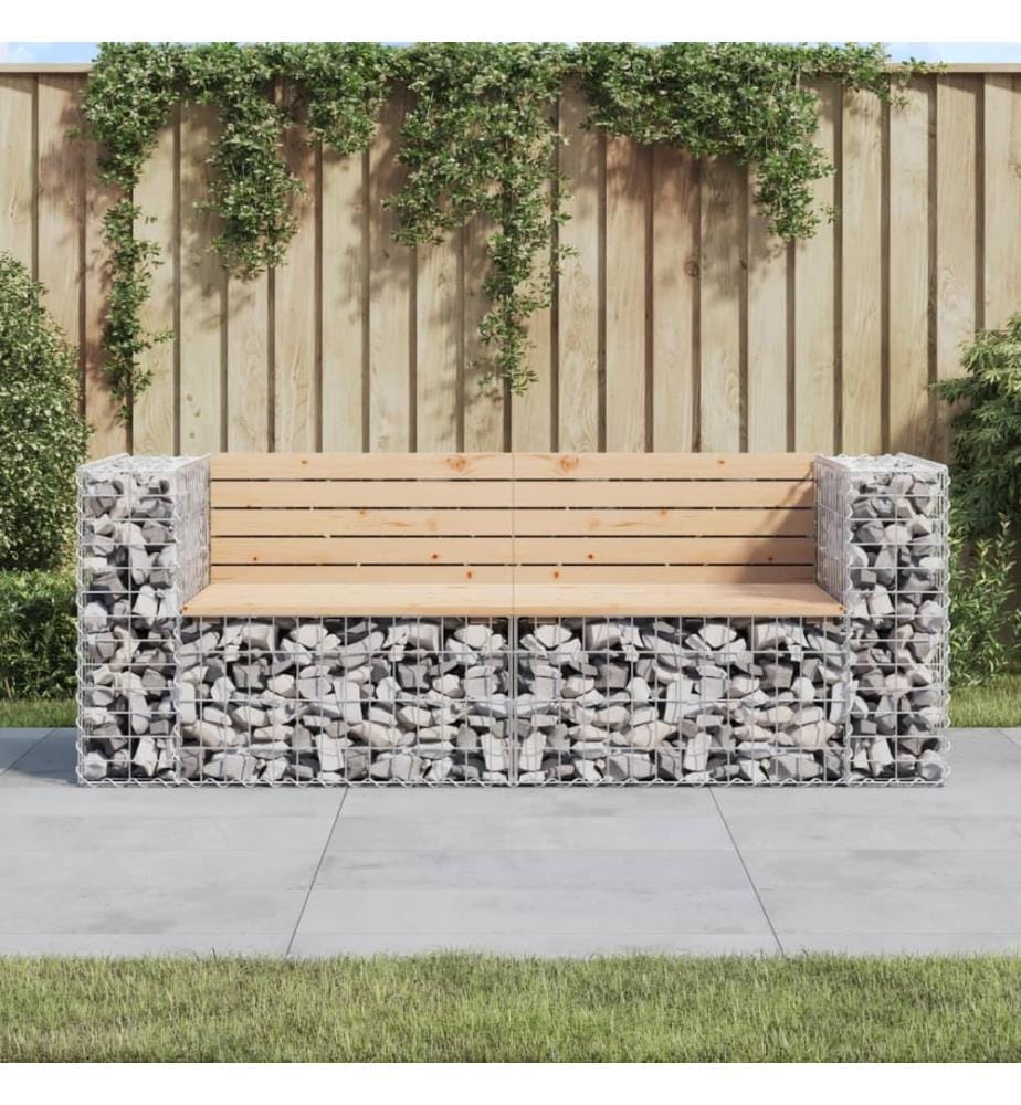 Banc de jardin design gabion 184x71x65,5 cm bois massif de pin