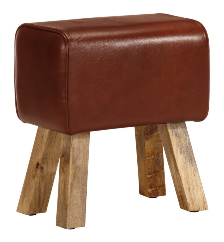 Banc saut de cheval 38 cm marron cuir véritable et manguier