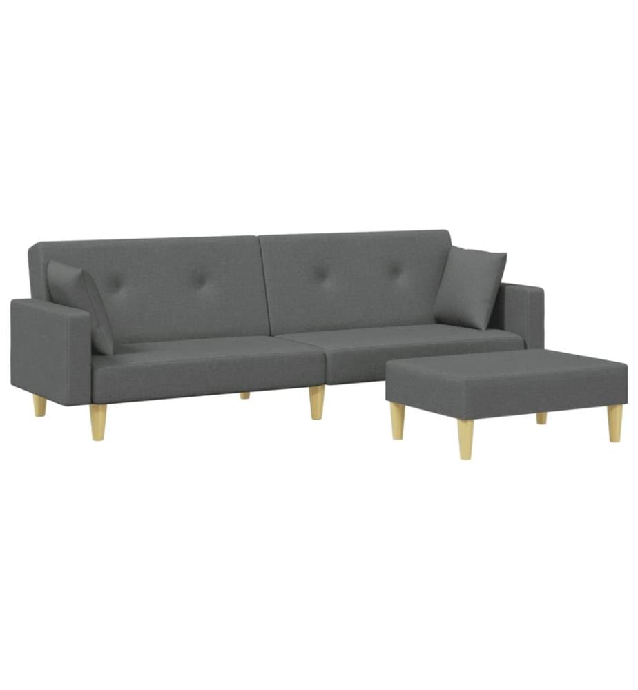Schlafsofa 2-Sitzer mit Fusshocker Dunkelgrau Stoff