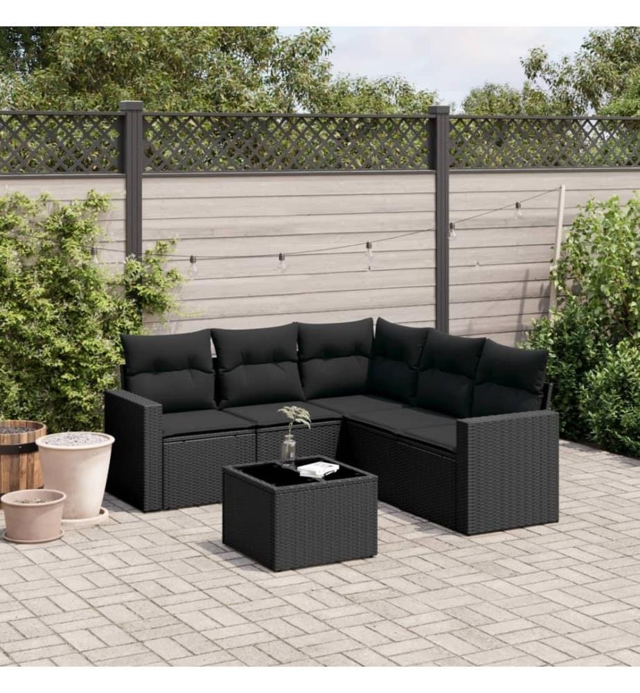 6-tlg. Garten-Sofagarnitur mit Kissen Schwarz Poly Rattan