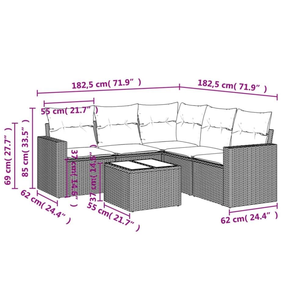 6-tlg. Garten-Sofagarnitur mit Kissen Schwarz Poly Rattan