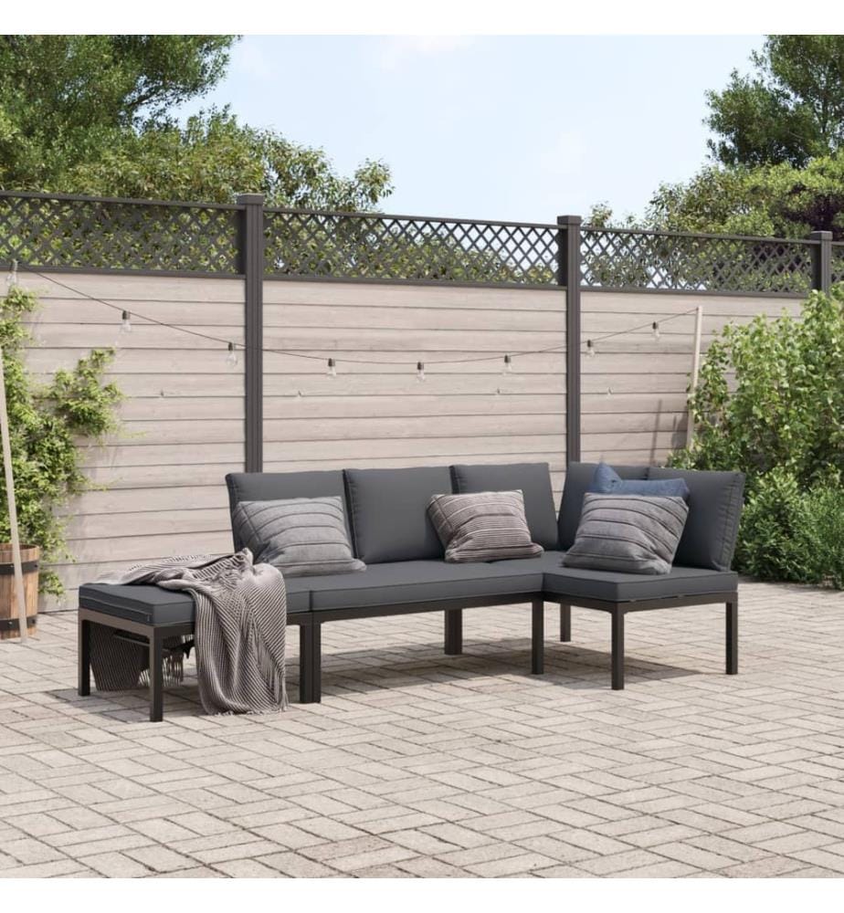 3-tlg. Garten-Sofagarnitur mit Kissen Schwarz Aluminium
