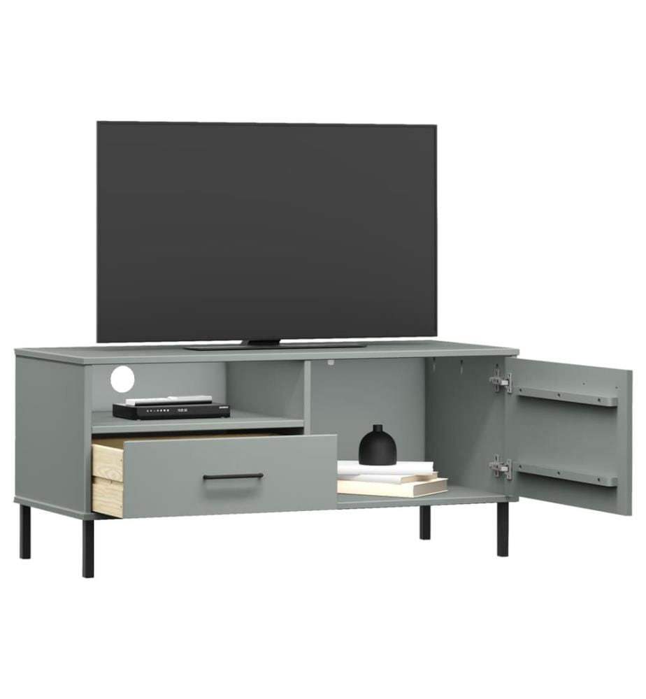 TV-Schrank OSLO mit Metallbeinen Grau Massivholz Kiefer