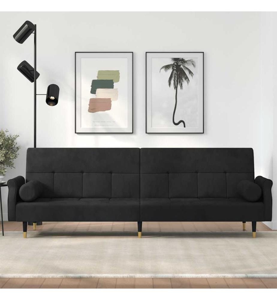 Schlafsofa mit Kissen Schwarz Samt