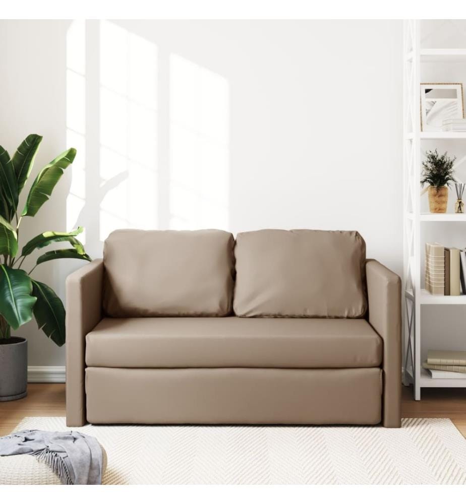 Bodensofa mit Schlaffunktion Cappuccino-Braun Kunstleder