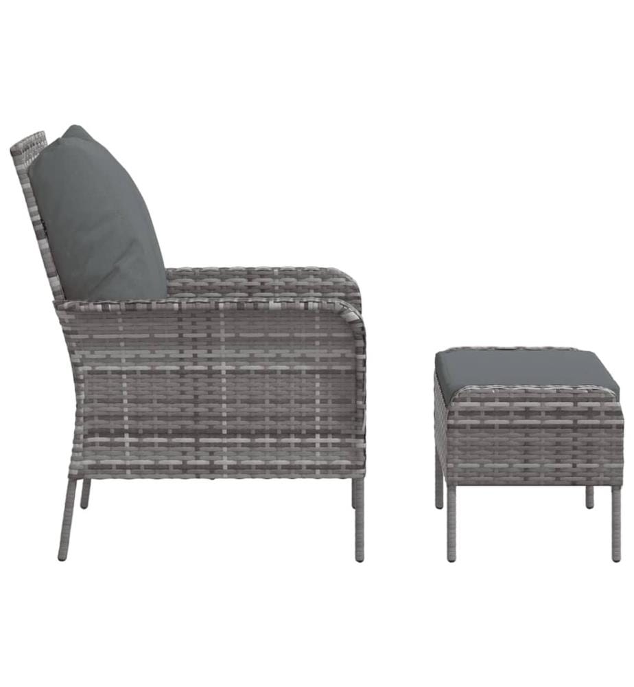 Gartenstuhl mit Fusshocker Grau Poly Rattan