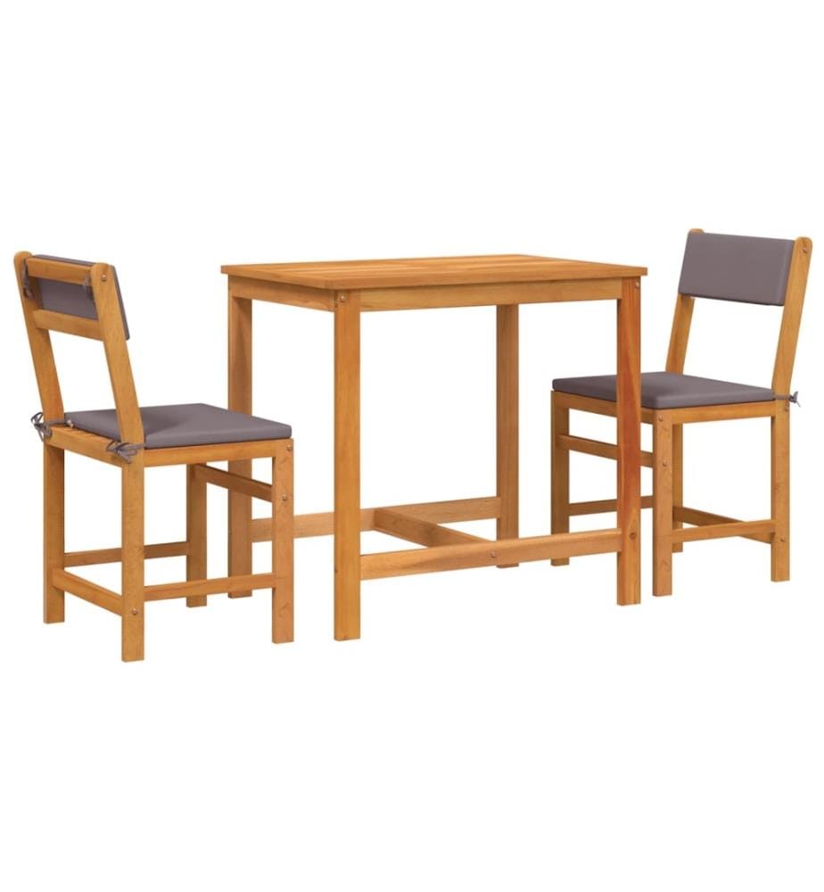 Ensemble de balcon avec coussins 3 pcs bois massif d'acacia