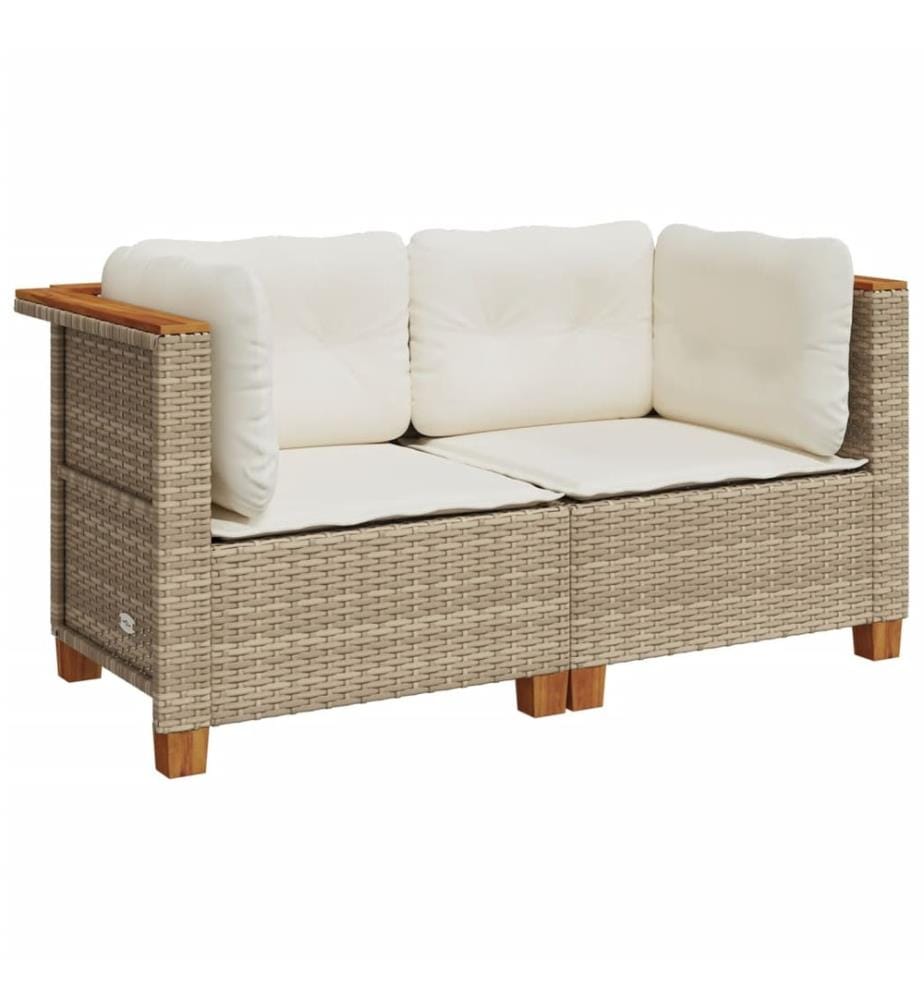 Garten-Ecksofas mit Kissen 2 Stk. Beige Poly Rattan