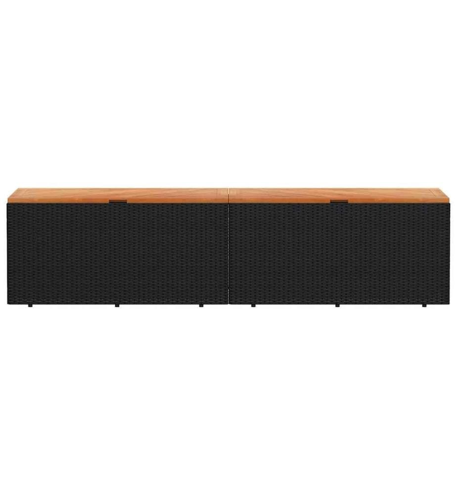 Gartentruhe Schwarz 220x50x54 cm Poly Rattan Akazienholz