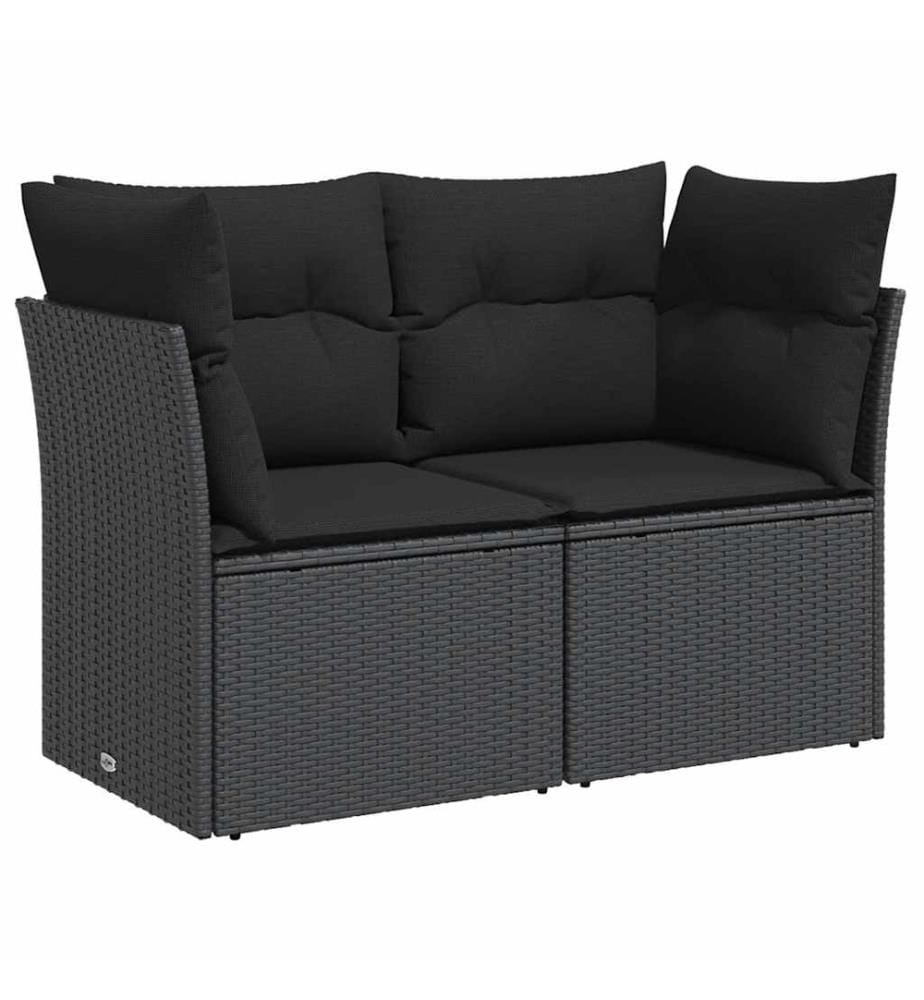 Gartensofa mit Kissen 2-Sitzer Schwarz Poly Rattan