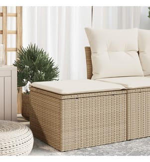 Gartenhocker mit Kissen Beige 55x55x37 cm Poly Rattan