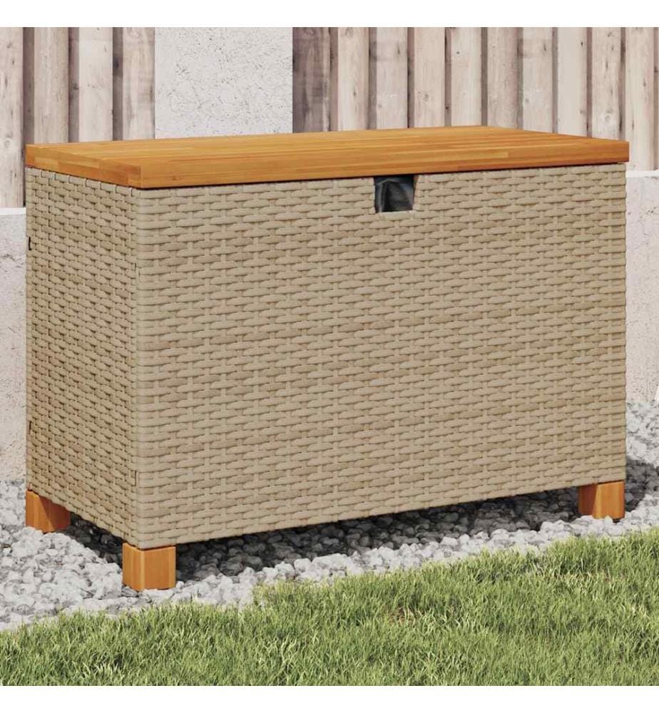 Gartentruhe Beige 80x40x48 cm Poly Rattan Akazienholz