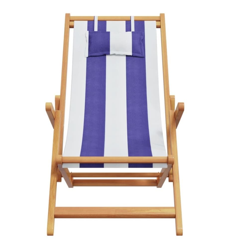 Strandstuhl Klappbar Blau Weiss Massivholz Eukalyptus und Stoff