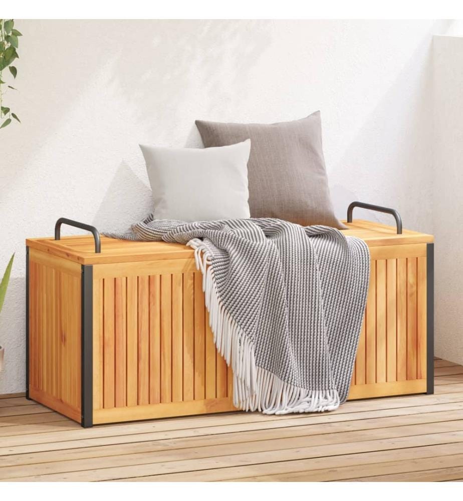 Boîte à coussins d'extérieur bois d'acacia solide et acier