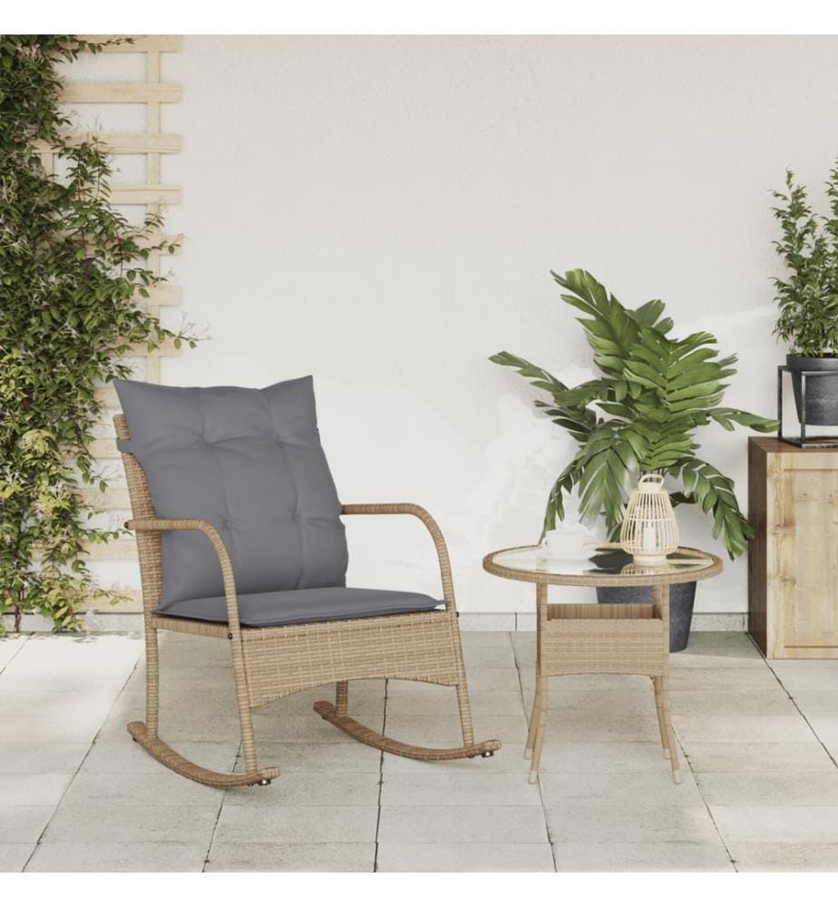 Garten-Schaukelstuhl mit Kissen Beige Poly Rattan