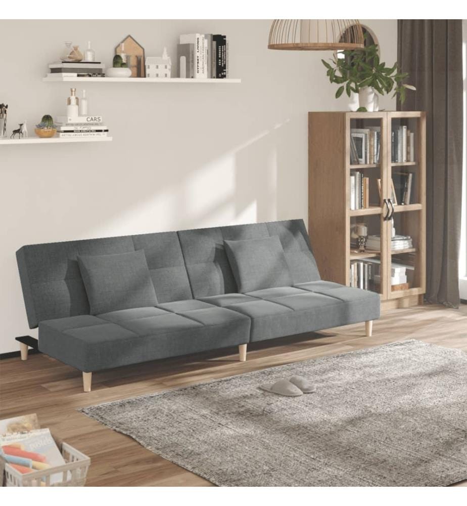 Schlafsofa 2-Sitzer mit 2 Kissen Dunkelgrau Stoff