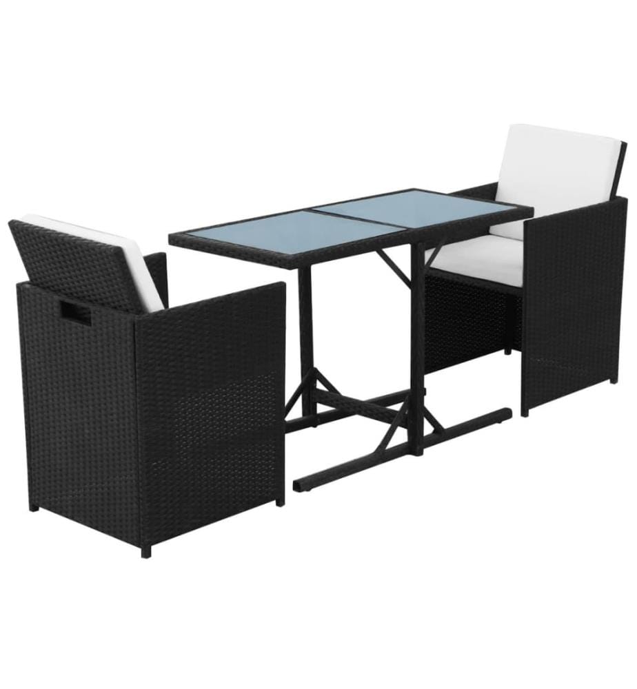 3-tlg. Bistro-Set mit Kissen Poly Rattan Schwarz
