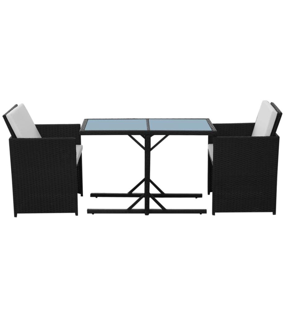 3-tlg. Bistro-Set mit Kissen Poly Rattan Schwarz