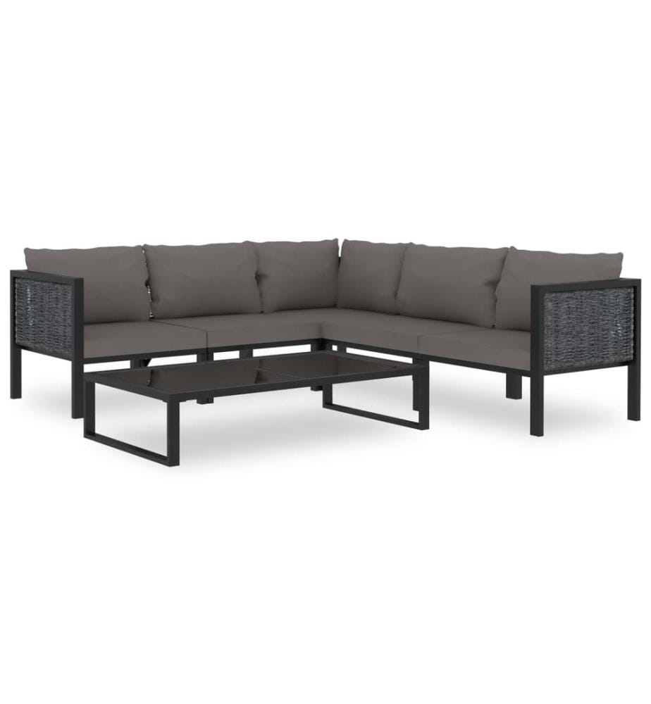 6-tlg. Garten-Lounge-Set mit Auflagen Poly Rattan Anthrazit