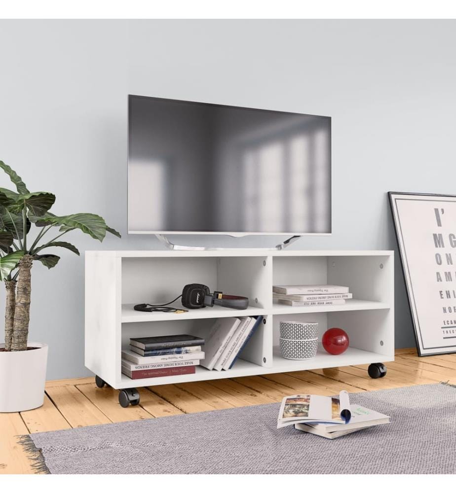 TV-Schrank mit Rollen Weiss 90x35x35 cm Holzwerkstoff
