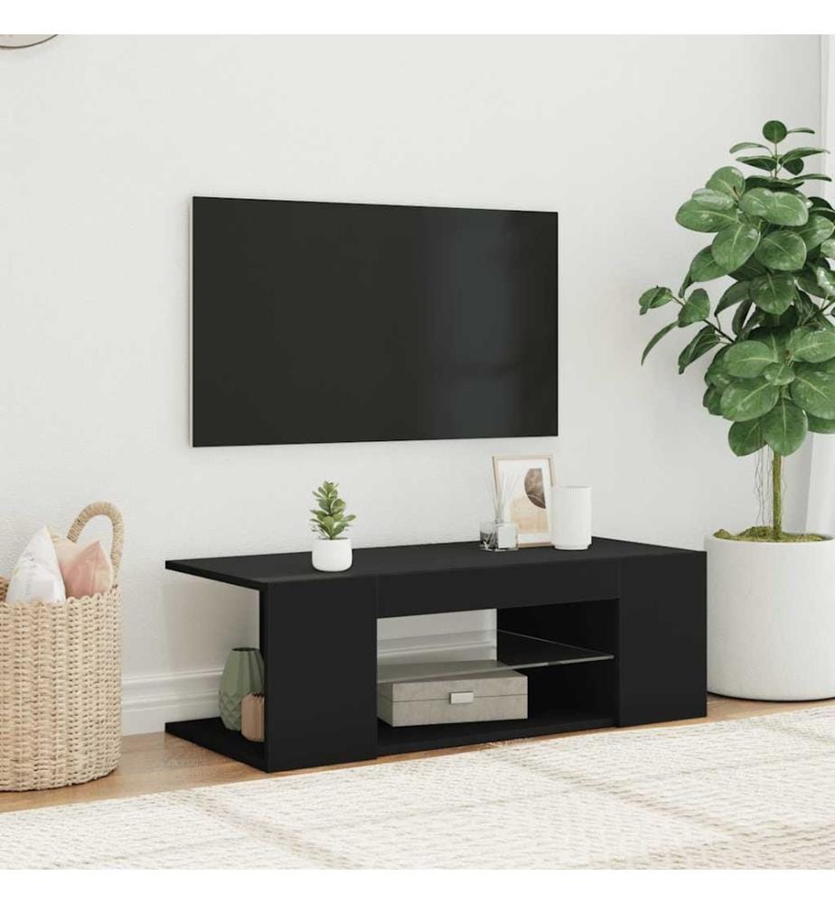 Meuble TV avec lumières LED Noir 90x39x30 cm
