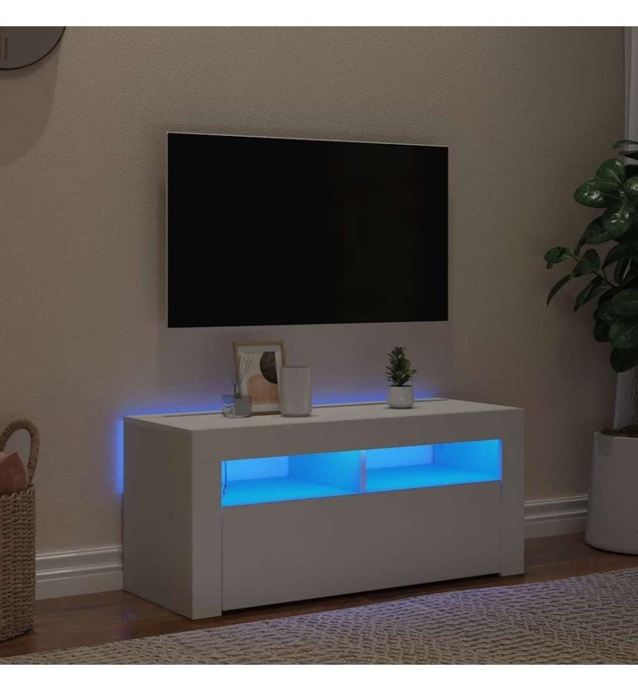 Meuble TV avec lumières LED blanc 90x35x40 cm