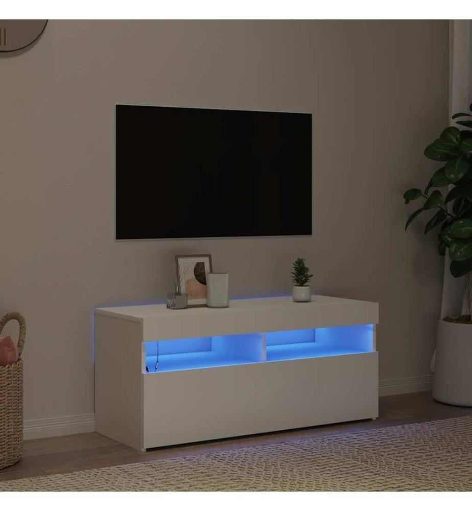 Meuble TV avec lumières LED blanc 90x35x40 cm